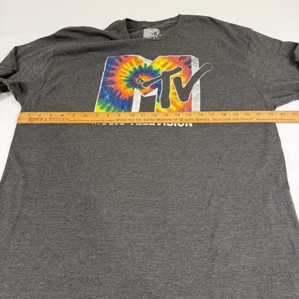 MTV Long Sleeve Dark Gray Graphic T-Shirt Tie Dye Logo Men's Size XL 80's 90's - Picture 8 of 14
